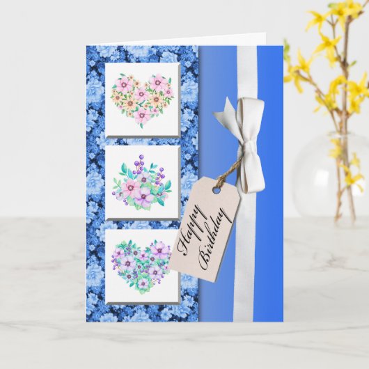 誕生日カードフローラデザインギフトリボン カード (黄色い花)