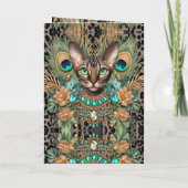 誕生日カードベンガルタイガーキャットピーコックフェザー カード (裏面)