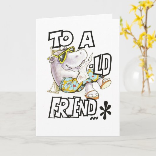 誕生日カードユーモアのあるfor friend, クール hippo カード (黄色い花)