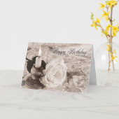 誕生日カード付きアンティークバラ カード (黄色い花)