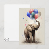 誕生日カード付きエレファントフラットグリーティングカード サンキューカード (正面/裏面)