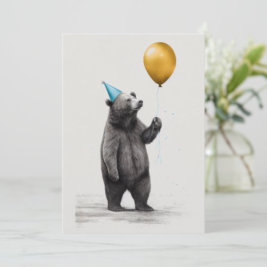 誕生日カード付きベアフラットグリーティングカード サンキューカード (スタンド正面)