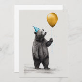 誕生日カード付きベアフラットグリーティングカード サンキューカード (正面/裏面)