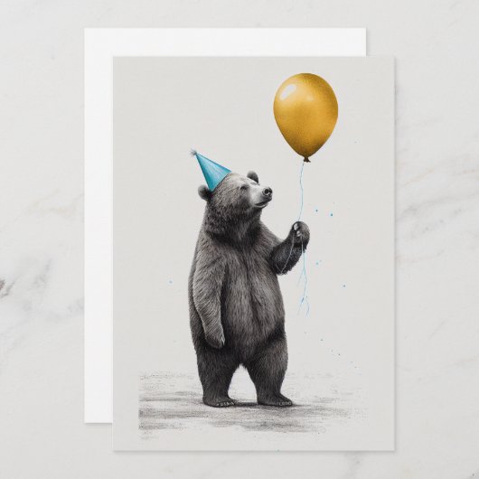 誕生日カード付きベアフラットグリーティングカード サンキューカード (正面/裏面)