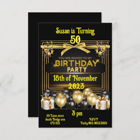 誕生日カード招待状のカスタマイズとカスタマイズ 出欠カード (正面/裏面)