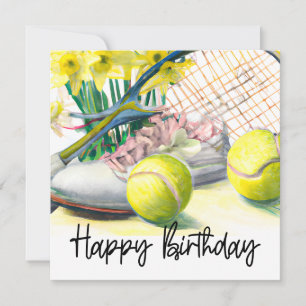 誕生日カード用の花がたくさん付いたテニスボール カード