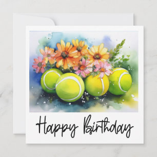 誕生日カード用の花がたくさん付いたテニスボール カード