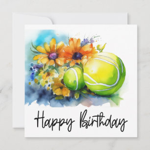 誕生日カード用の花がたくさん付いたテニスボール カード