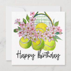誕生日カード用の花がたくさん付いたテニスボール カード