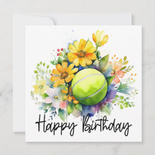 誕生日カード用の花がたくさん付いたテニスボール カード