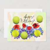 誕生日カード用の花がたくさん付いたテニスボール ポストカード (正面/裏面)