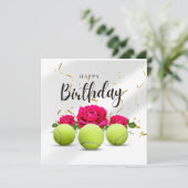 誕生日カード用の花付きテニスボール カード (スタンド正面)