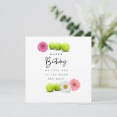 誕生日カード用の花付きテニスボール カード (スタンド正面)