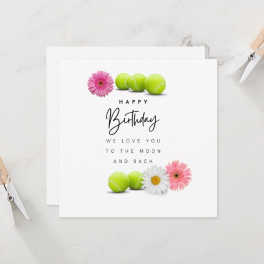 誕生日カード用の花付きテニスボール カード (正面/裏面インサイチュ)