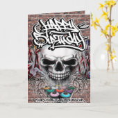 誕生日カード落書きスカル カード (黄色い花)