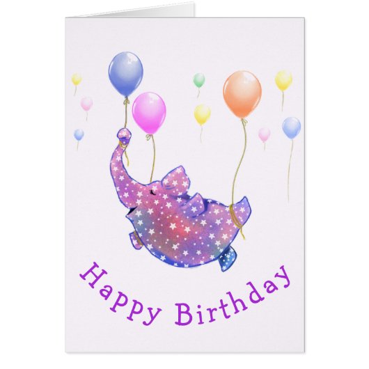 誕生日カード象飛んでいる風船 (正面)
