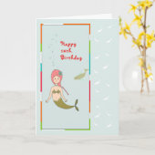 誕生日カード10歳の女の子とマーメイド カード (黄色い花)
