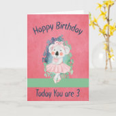 誕生日カード3歳の女の子と踊りベア カード (黄色い花)