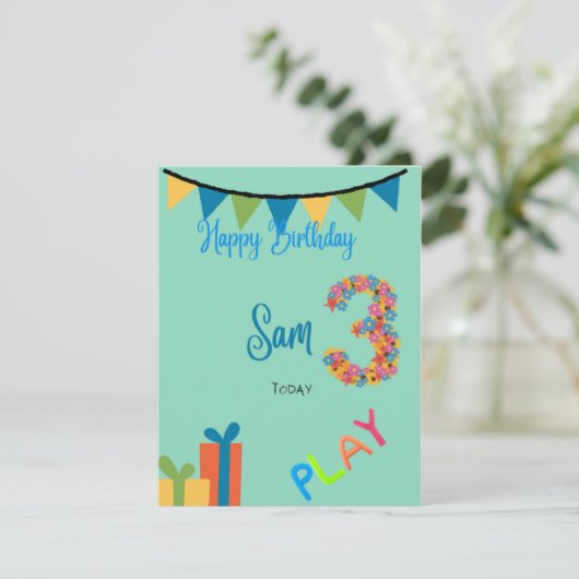 誕生日カード3歳 カード (スタンド正面)