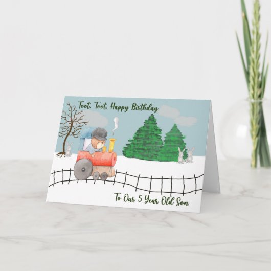 誕生日カード5歳の息子と電車 カード (正面)
