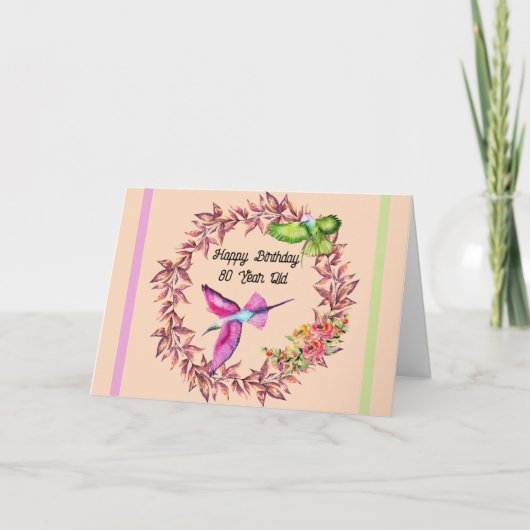 誕生日カード80歳鳥付 サンキューカード (正面)