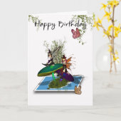 誕生日カード – かわいいゴシック様式の妖精たちが飛び出す カード (黄色い花)