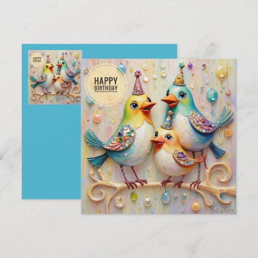 誕生日カード~かわいい鳥~ (正面/裏面)