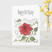 誕生日カード、のまわりに、および赤ハイビスカス カード (黄色い花)
