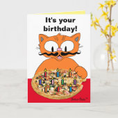 誕生日カード ひげ猫のピザパーティー おもしろい カード (黄色い花)