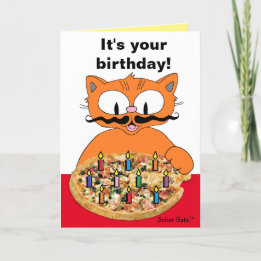誕生日カード ひげ猫のピザパーティー おもしろい カード