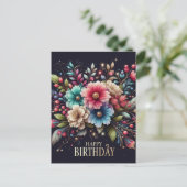 誕生日カード : カラフルな花のデザイン ポストカード (スタンド正面)