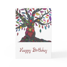 誕生日カード(カラフルツリーとハート)