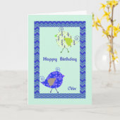 誕生日カード(クロエ用)、デザイナーバード カード (黄色い花)