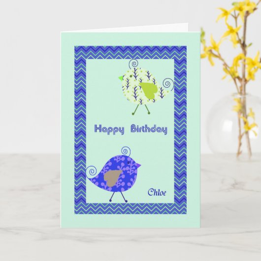 誕生日カード(クロエ用)、デザイナーバード カード (黄色い花)