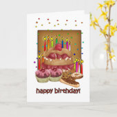 誕生日カード – ケーキズカップケーキズキャンドル カード (黄色い花)