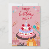 誕生日カード ケーキ & プレゼント – エレガントで楽しい 招待状 (正面)