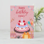 誕生日カード ケーキ & プレゼント – エレガントで楽しい 招待状 (スタンド正面)