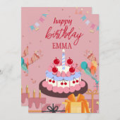 誕生日カード ケーキ & プレゼント – エレガントで楽しい 招待状 (正面/裏面)