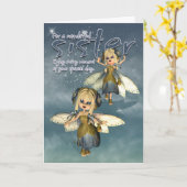誕生日カード – シスター – ムーニーかわいこちゃんパイ妖精 カード (黄色い花)