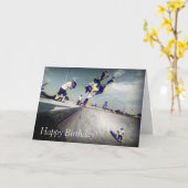 誕生日カード:スケートボーダー カード (黄色い花)