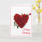 誕生日カード – ハート – 赤バラ カード (黄色い花)