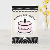 誕生日カード – ピンクとブラックお誕生日ケーキ カード (黄色い花)