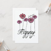 誕生日カード ピンクの花の風船と名前入り カード (正面/裏面インサイチュ)