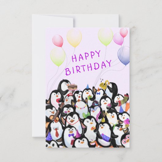 誕生日カード ペンギン 誕生日 パーティー カード (正面)