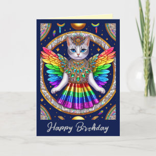 誕生日カード レインボープライドエンジェルキャットスパークル カード