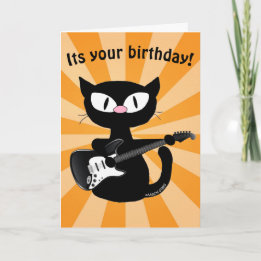 誕生日カード - ロッカー黒猫のカートゥーン猫 ギター カード