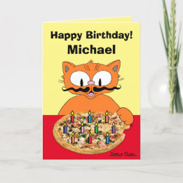 誕生日カード 個人用 ピザパーティー 猫 カード
