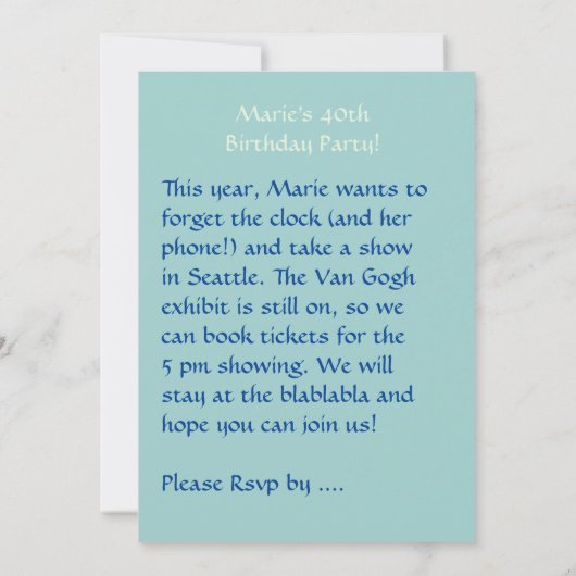 誕生日カード 招待状 (裏面)