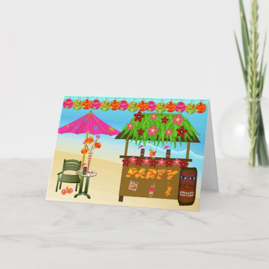 誕生日カード – 熱帯ビーチパーティー カード (正面)