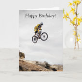 誕生日カード:男とバイクトリック カード (黄色い花)